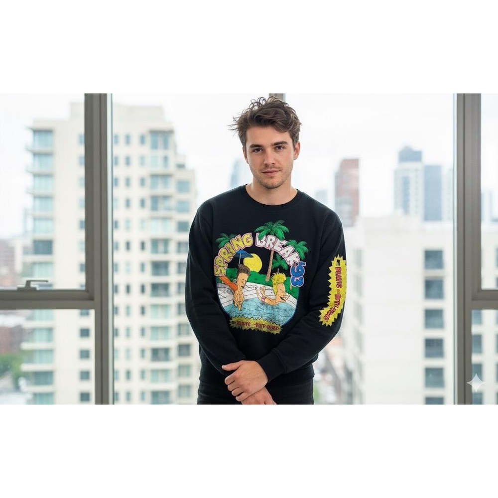 Beavis & Butt-Head Sweatshirt Spring‎ Break 93 Graphic Black Unisex Size Small